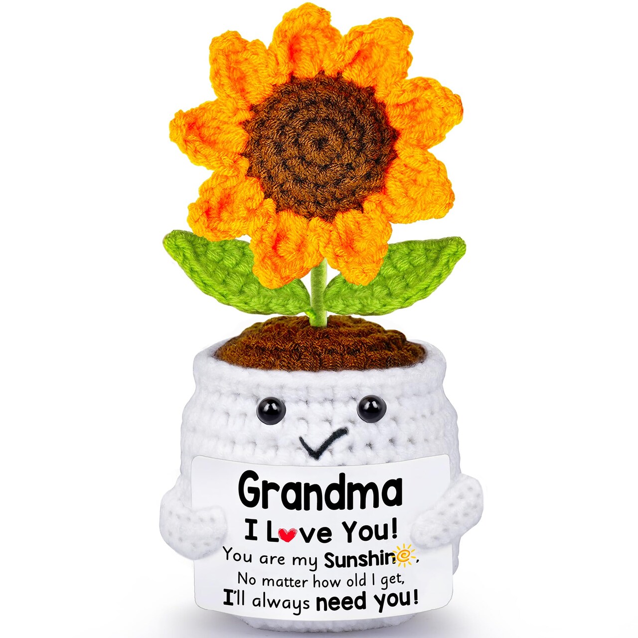 Gifts for Grandma, Mothers Day Grandma Gifts from Grandkids, Handmade Crochet Mini Sunflower Pot Doll Birthday Gift for Nana Grandmother GaGa, Mother's Day I Love You for Gigi